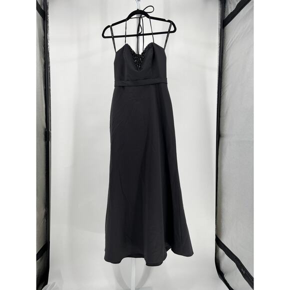 Black Strapless Satin Formal Dress- Size 6 - Picture 7 of 8